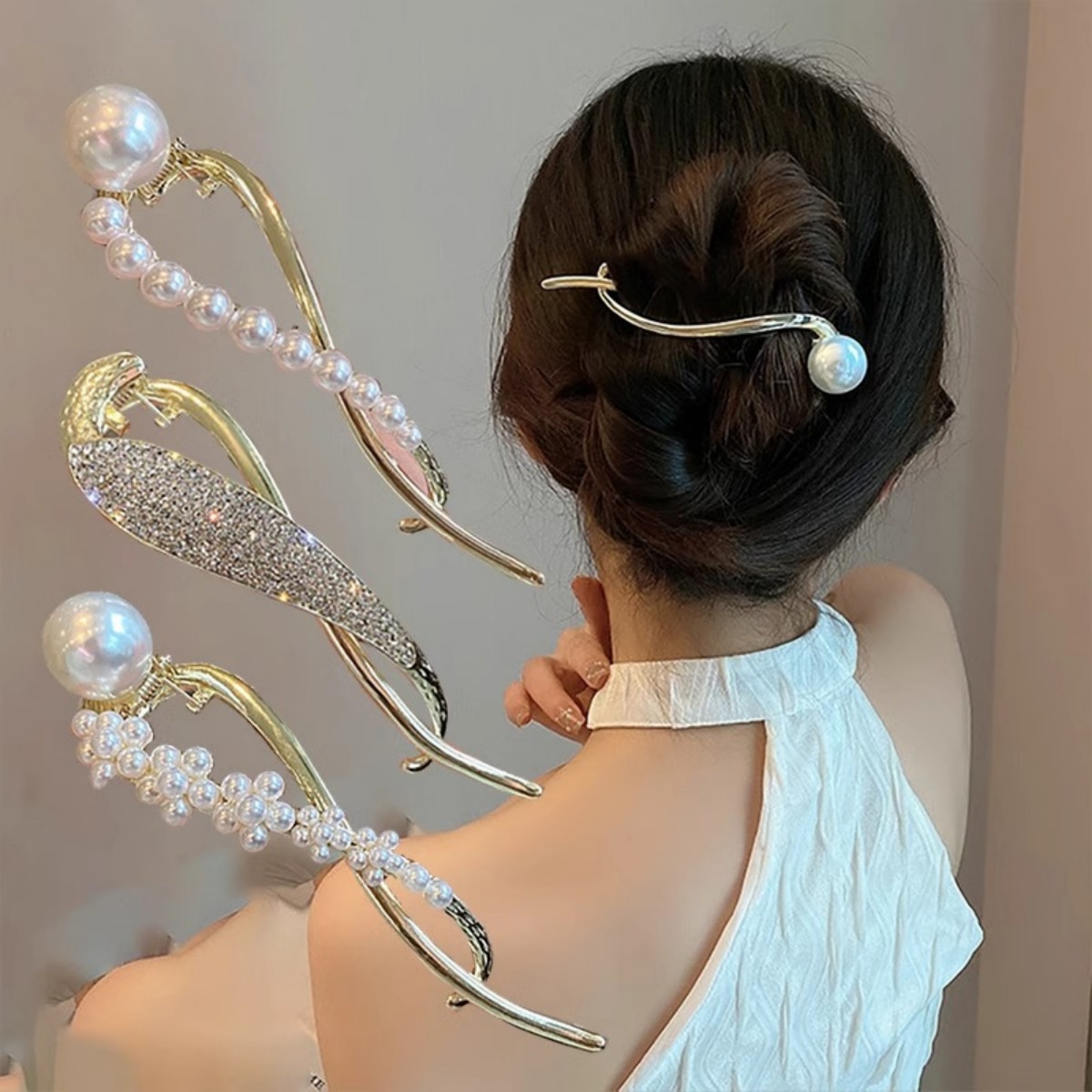Lifestyle In Korean - Elegant Glitter Pearl Hair Clip For