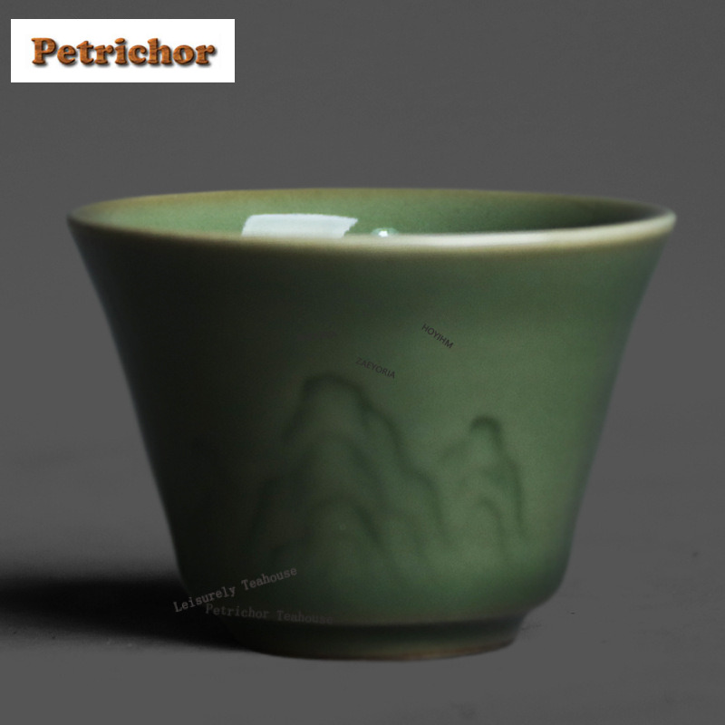 Celadon Ceramic Cup - 50ml Yue Kiln Celadon Relief Teacup