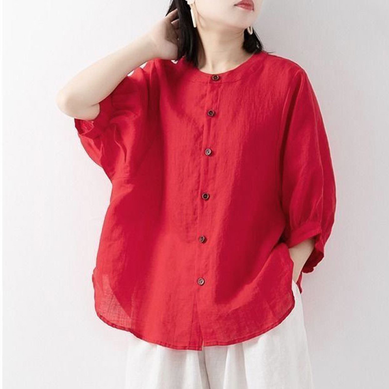 Korean Lifestyle - Cotton and linen shirt women's spring