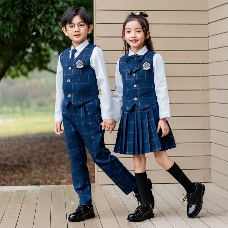 Korean Lifestyle - Kids British Plaid Vest Shirt Suit
