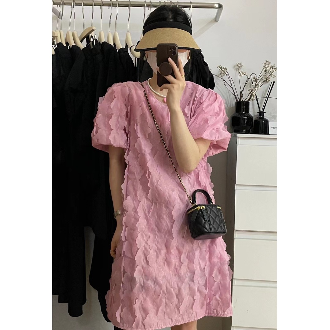 Lifestyle In Korean - Floral Bubble Sleeve Dress Korean Style