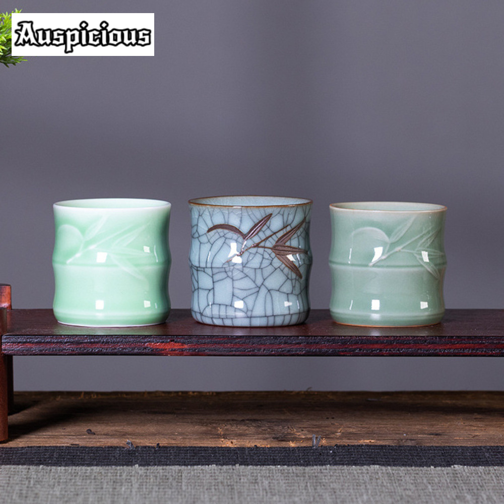 Celadon Ceramic Cup - 70ML Creative Bamboo Leaf Shaped Ceramic