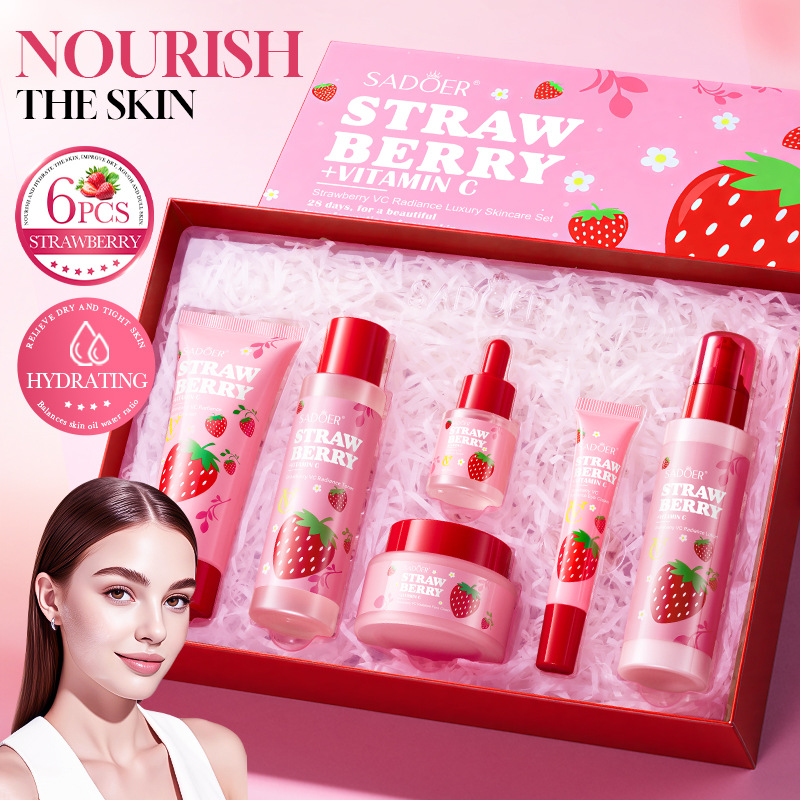 6pcs/Set Strawberry VC Care Se - Korean Skincare Routine 评论和价格