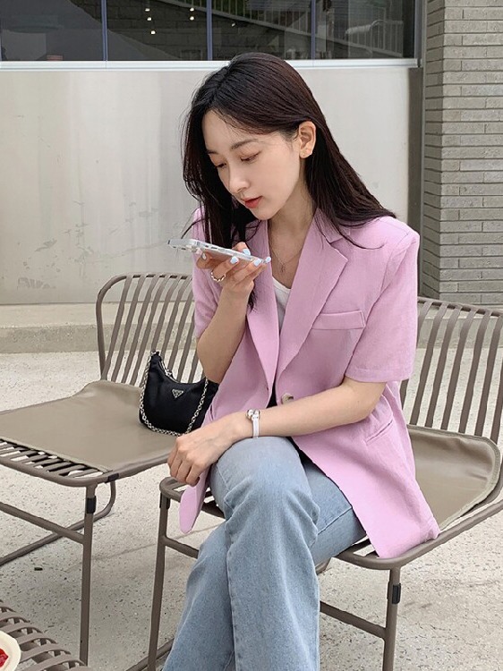 Women's Short Sleeve Suit Jack - Lifestyle In Korean 评论和价格