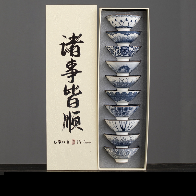 10pcs/box Blue and White Porce - Celadon Ceramic Cup 评论和价格