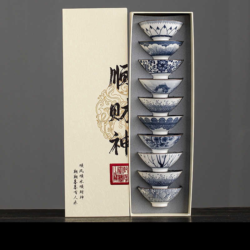 10pcs/box Blue and White Porce - Celadon Ceramic Cup 评论和价格